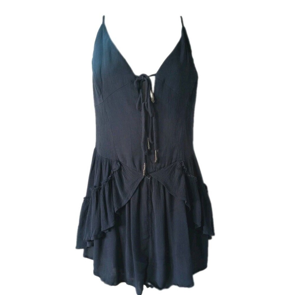 Free People Blue Jingle Romper Dress Ruffles Size Large Elástic Back